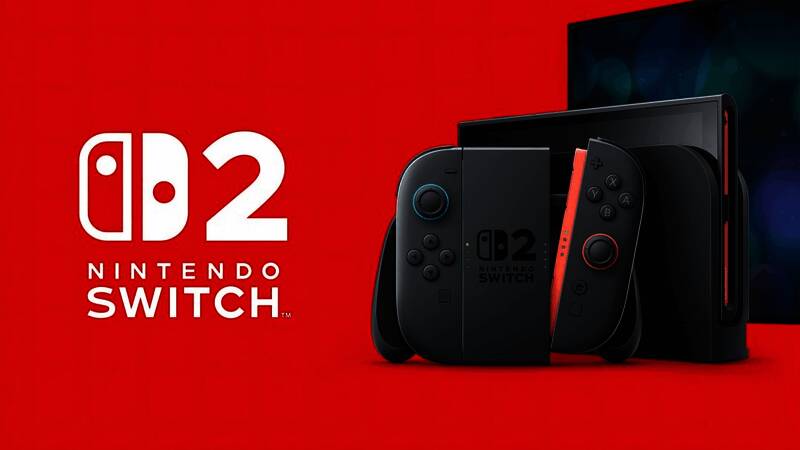任天堂Switch2主机外观展示，银灰色设备与多种游戏卡带摆放在一起