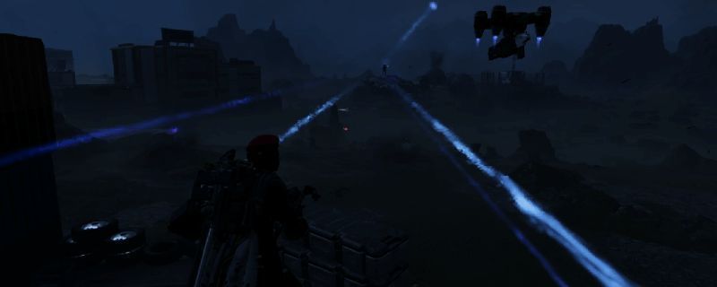 《绝地潜兵2》游戏中玩家正在使用机炮高射模式对抗空中目标