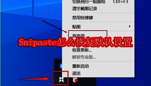Snipaste任务栏图标展示，右键菜单中显示首选项选项