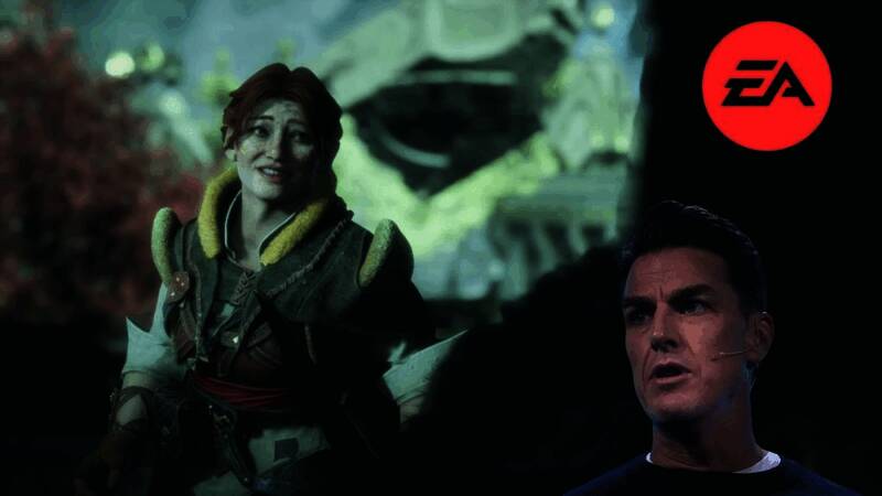 EA总部大楼外观，玻璃幕墙映射着城市背景