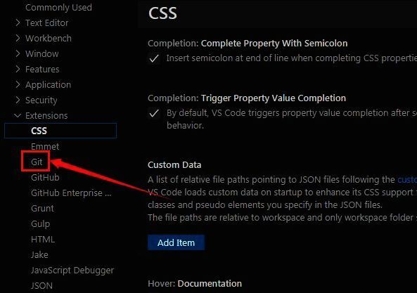 Git栏目内包含多项配置选项