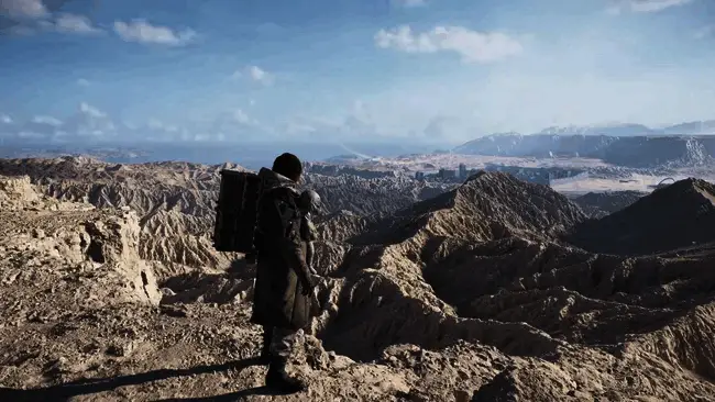 数毛社评测画面，展示《死亡搁浅2》中岩石与植被的精细建模