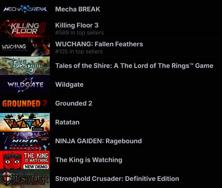 Steam平台七月期待游戏榜单截图，包含前十名游戏图标及发售日期信息