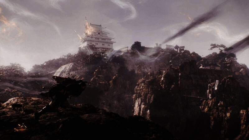 《仁王3》开放式地图战斗场景，玩家正在与巨型妖怪激烈交战