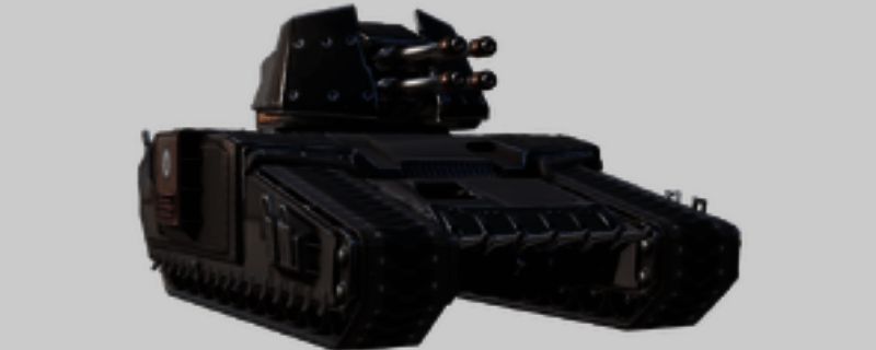 绝地潜兵2中的粉碎者坦克正面视角，四联机枪炮台清晰可见，背景为战场环境