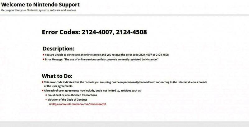 任天堂支持页面关于错误代码2124-4508的说明截图