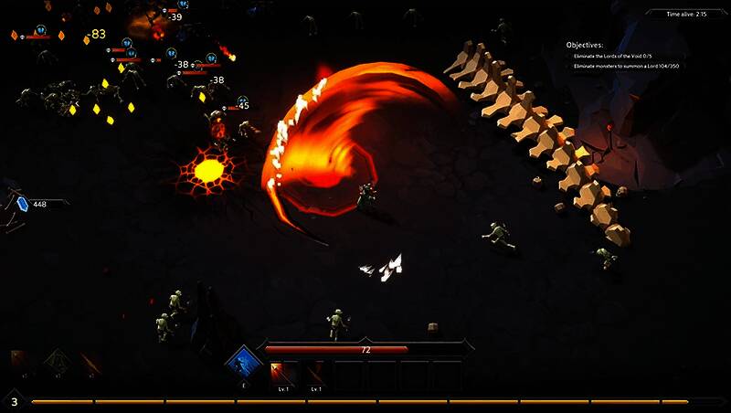 灵魂石幸存者游戏场景，玩家释放神秘咒语对抗虚空领主