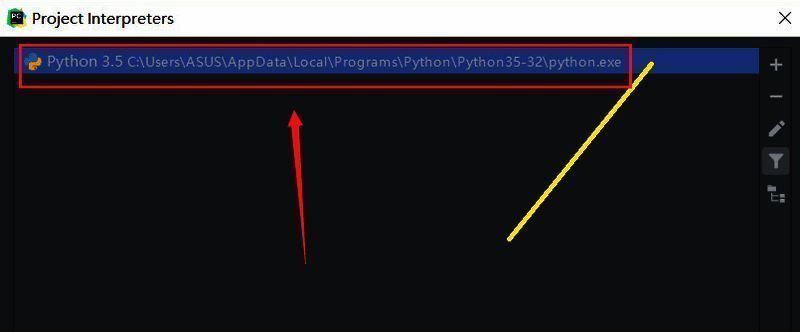 Project Interpreter列表中新增一条Virtualenv类型的环境记录，名称与路径信息清晰可见