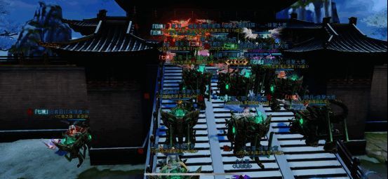 《天下》手游止战之殇丶势力演兵比赛现场截图，成员整装待发准备战斗