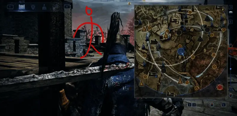 山妖3所在区域的地图截图，蓝圈标记了山妖4轰炸的重点区域