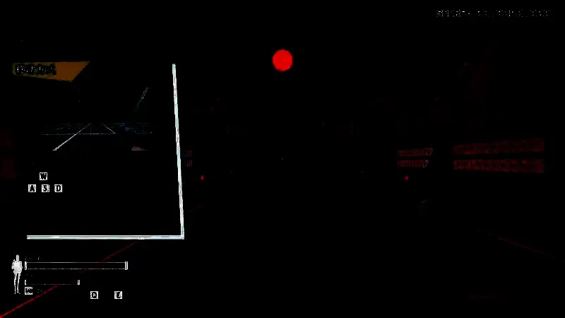 角色跳跃至右侧平台的场景，背景为赛博朋克风格的城市夜景