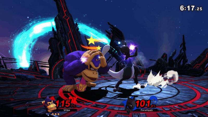 《任天堂明星大乱斗》历代角色回顾图，背景为庆祝活动舞台