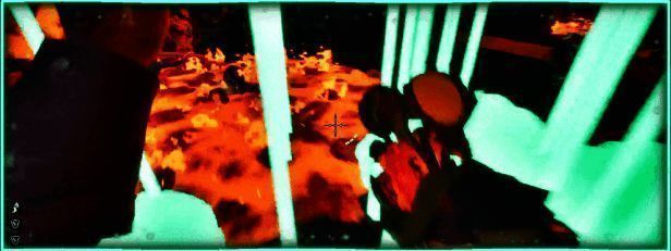 主角在维京战船上的第一视角画面，远处可见神秘的天空与浮岛