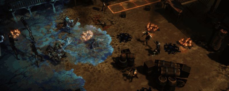 游戏主界面展示，破败的淘金小镇背景中隐约可见恐怖怪物身影