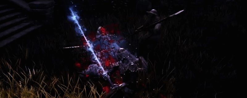 游戏内执行者职业战斗场景，角色手持双刃发动技能特效