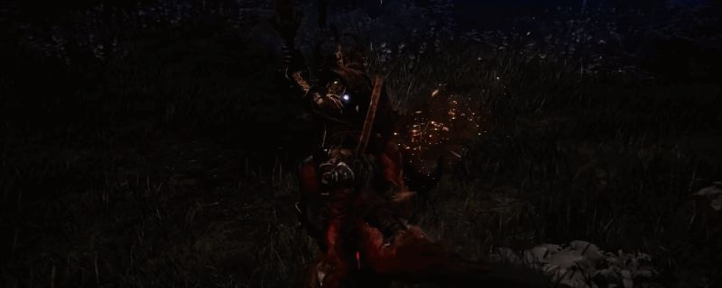 艾尔登法环黑夜君临中守护者战斗场景，手持巨盾抵御敌人攻击