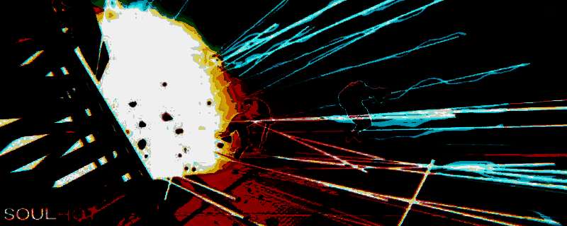 《SOULHOT》游戏封面，展示主角手持武器的英姿