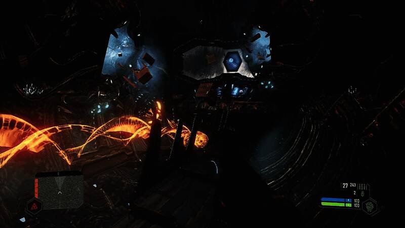 《孤岛危机》游戏中的标志性纳米战甲特写，展现高科技装备细节