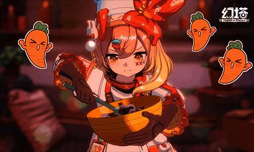 胡萝贝手捧胡萝卜蛋糕，身边站着她自制的机器人‘耳光’