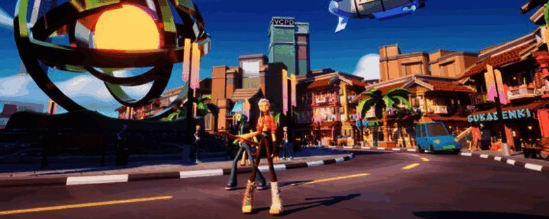 曲途2游戏封面展示，两位主角手持乐器站在充满未来感的舞台上，背景是炫目的灯光特效