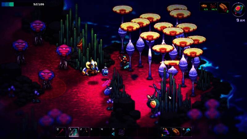 《崩溃大陆2》主角与外星生物互动，进行资源采集与战斗