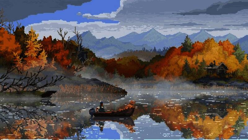 《Cast n Chill》主角在湖边垂钓，小狗陪伴身旁