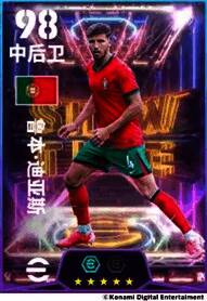 鲁本·迪亚斯球员卡形象，身穿葡萄牙队服，背景为绿茵场与高空拦截动作