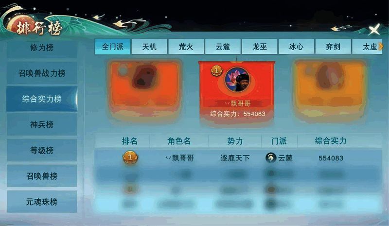 《天下》手游采访界面截图，显示大神丷飘哥哥的游戏角色形象