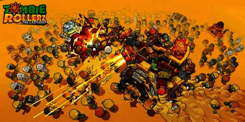 玩家驾驶战舰在废土世界中与可爱僵尸作战，背景是末日风格的荒野