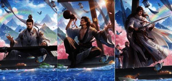 三国杀移动版游戏界面截图，展示新推出的武将皮肤与角色形象