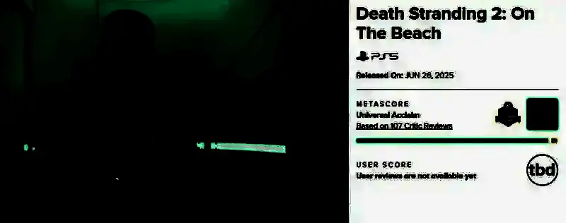 《死亡搁浅2》游戏封面展示，主角山姆身着战斗装备，背景为神秘废墟场景