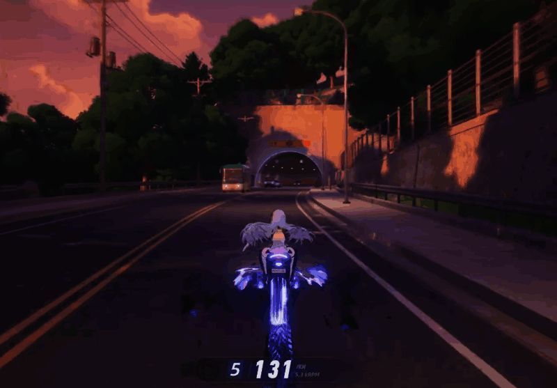 哈索尔骑乘摩托发动大招的画面，特效炫目且气势十足