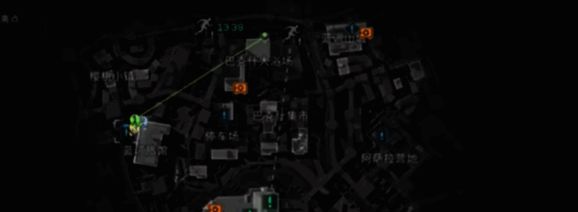 巴克什地图截图展示浴室后门通道，绿色圈出密码门所在墙面