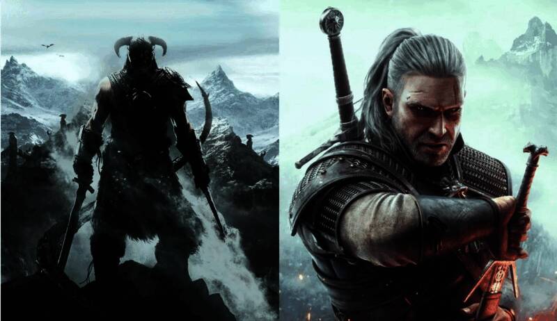 《巫师3》与《上古卷轴5》封面对比图