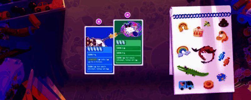 游戏场景展示，卡通风格画面，角色手持卡牌进行对决