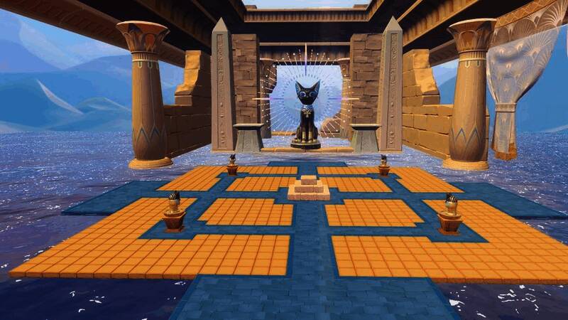 金字塔主题关卡场景展示，黄金宝藏、黑猫与木乃伊构成神秘氛围