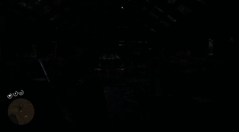 《荒野大镖客2》中UFO在屋顶上方短暂停留，绿色光线照射进屋内