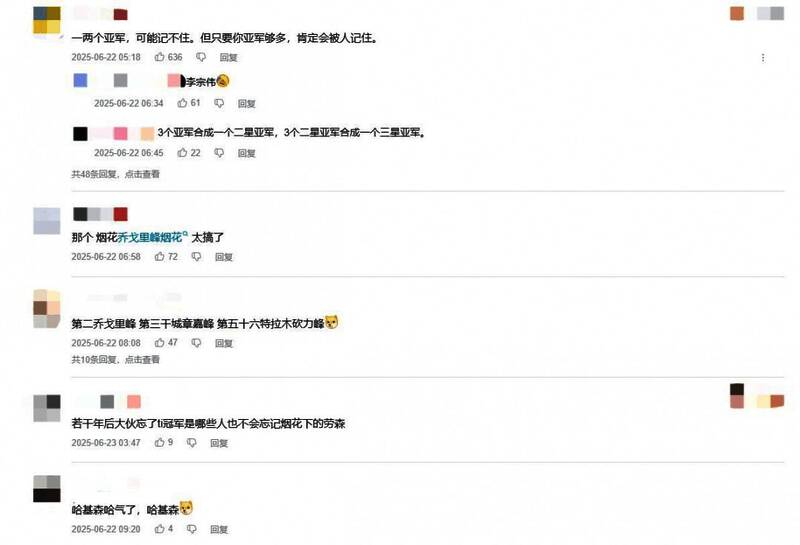 Steam评论区截图，玩家用'亚军也很伟大'等话语安慰FY