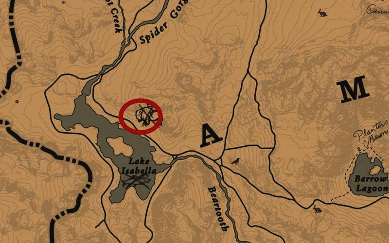 地图标记显示白野牛具体位置，周围为湖泊与山脉地形