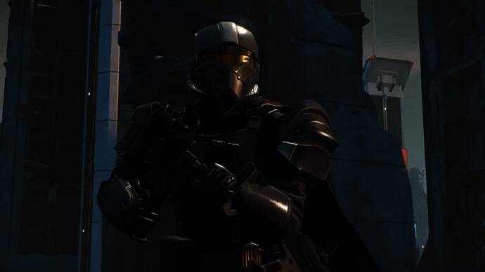 游戏中玩家角色集结准备执行任务，背景为被毁坏的超级地球景象