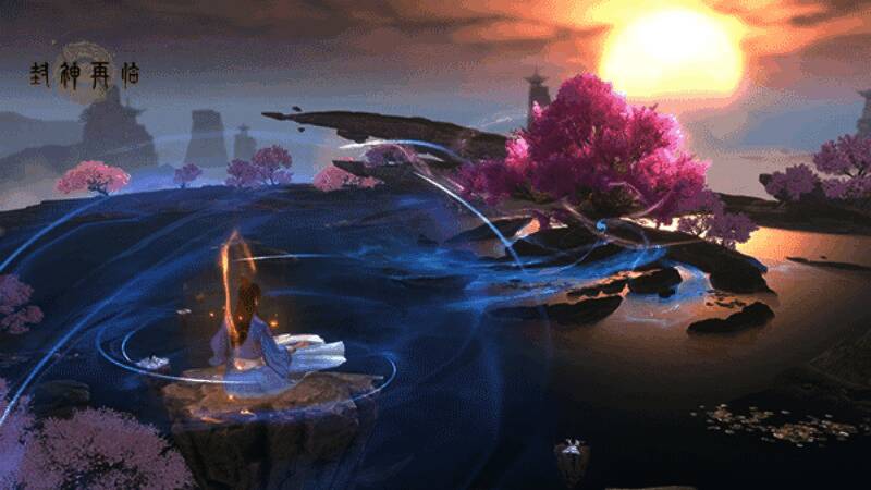 玩家角色在仙境中拍照互动的场景截图