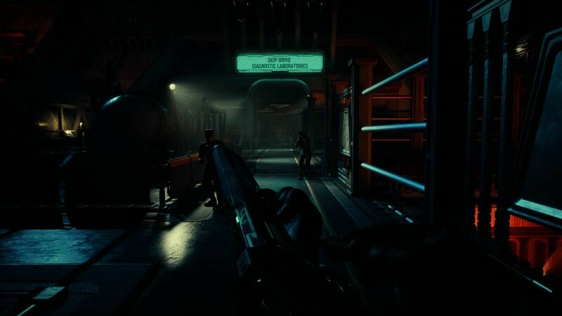 《天外世界2》游戏场景截图，角色手持武器穿越荒野环境