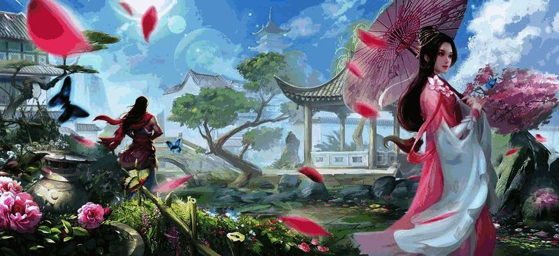 月下小舟缓缓前行，水面泛起温柔涟漪，两人并肩而坐，画面唯美浪漫