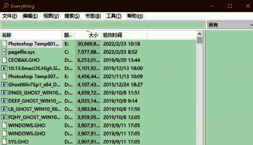 Everything软件界面顶部工具按钮被选中，下拉菜单未展开