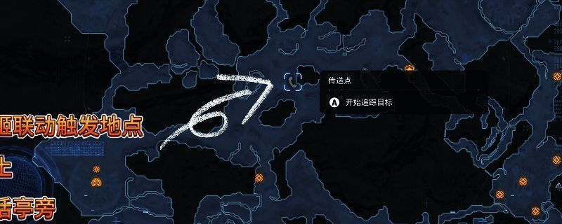 《剑星》游戏中机械狗与箱子的位置示意图，位于废土特殊传送点