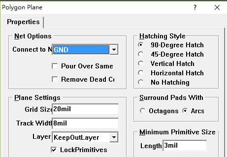铺地设置窗口内选择GND作为连接网络