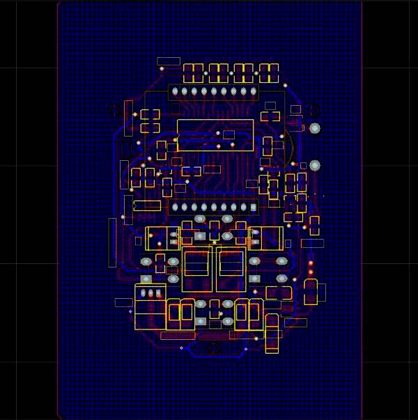PCB底层铺地效果图，展示底部铺地完成后的情况