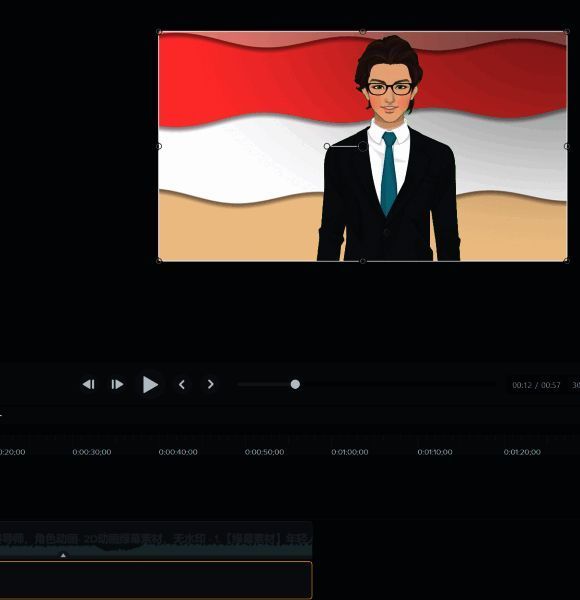 时间轴上动态背景正确放置在下层轨道，预览窗口显示完整画面