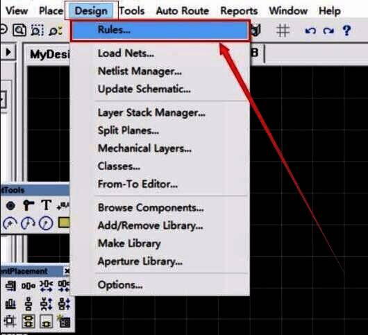 Protel99se规则设置界面示意图，显示多个规则分类列表