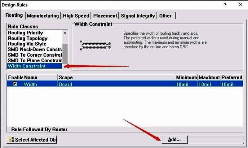 新增线宽规则窗口界面，包含Whole Board和Net选项切换区域